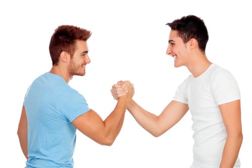 "It's not gay if I admit you're good looking if we incorporate manly competition in the middle, right?"