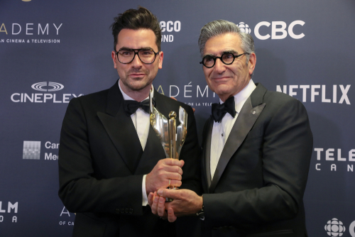 Daniel Levy and Eugene Levy, Winners of Best Comedy Program or Series for "Schitt's Creek", at 2019 Canadian Screen Awards.