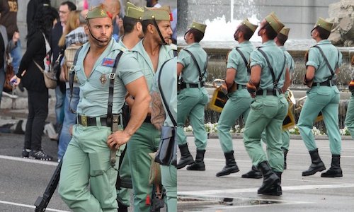 photos of members of the Spanish Special Forces in tight pants and v-neck shirts