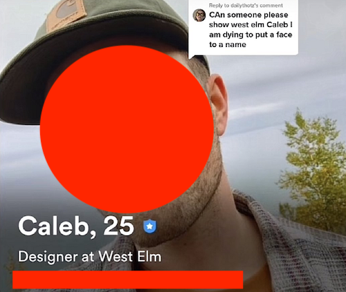 screenshot from tiktok video about West End Caleb, purporting to be his hinge profile