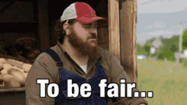 animated gif from Letterkenny, starting with Squirrley Dan, then cutting to Darryl and Wayne, before cutting to a long shot of the three of them. Text reads "To be fair..."