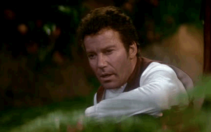 Animated gif from Star Trek II: The Wrath of Kahn. Kirk looks off camera, saying "I don't believe in "no-win" scenarios